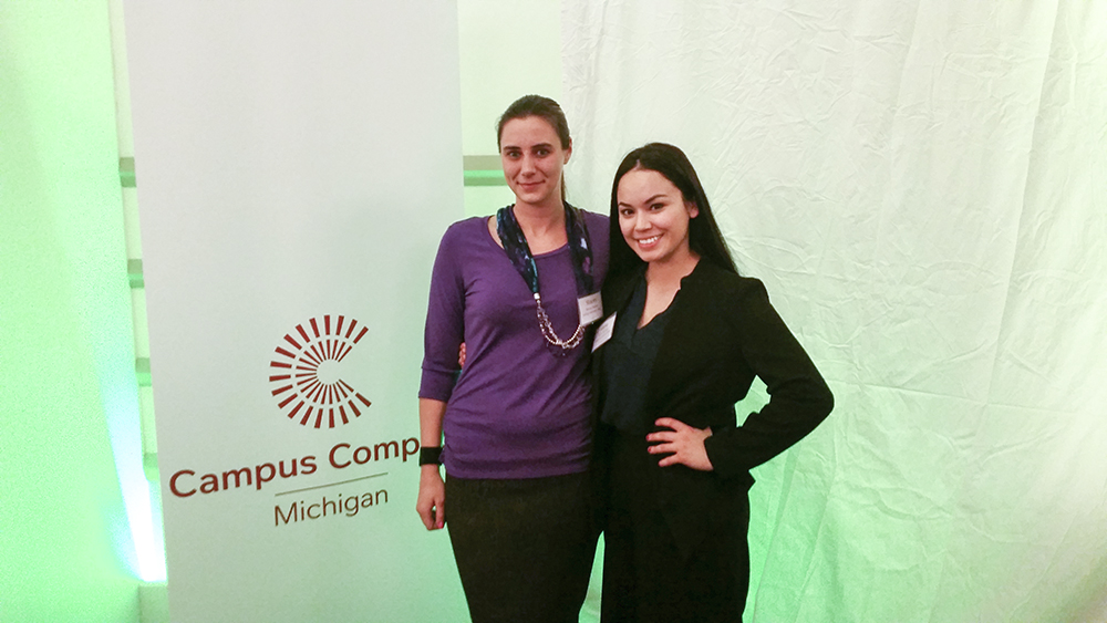 KCC students Stacey Hapner, left, and Maria Hurtado at the MiCC Awards Gala April 7 at the Kellogg Hotel and Conference Center in East Lansing.