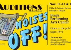 A teaser card for KCC's upcoming play "Noises Off!"