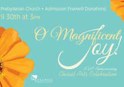 A text slide promoting KCC's upcoming "O Magnificent Joy!" choral concert.
