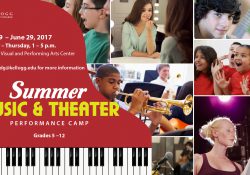A promotional slide highlighting KCC's Summer Music & Theater Performance Camp for youth in June in Battle Creek.