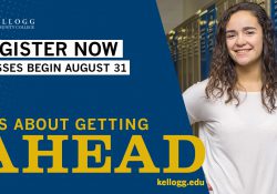 A dual-enrolled KCC student is featured on a promotional registration slide with the message, "It's about getting ahead."