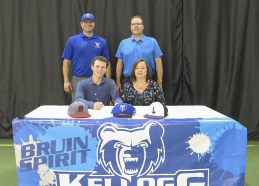 Pictured, in the front row, from left to right, are Zach Dehn and Jennifer Dehn (mother). Pictured in the back row, from left to right, are head KCC baseball coach Eric Laskovy and Karl Dehn (father).