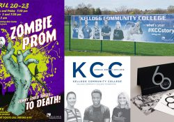 A selection of marketing materials for which KCC won awards in 2017, including a poster, fence banner, annual report and gala invitations.