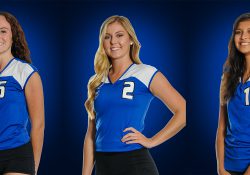 KCC women's volleyball players Kimberly Kusler, Hannah Landis and Rose Tecumseh.