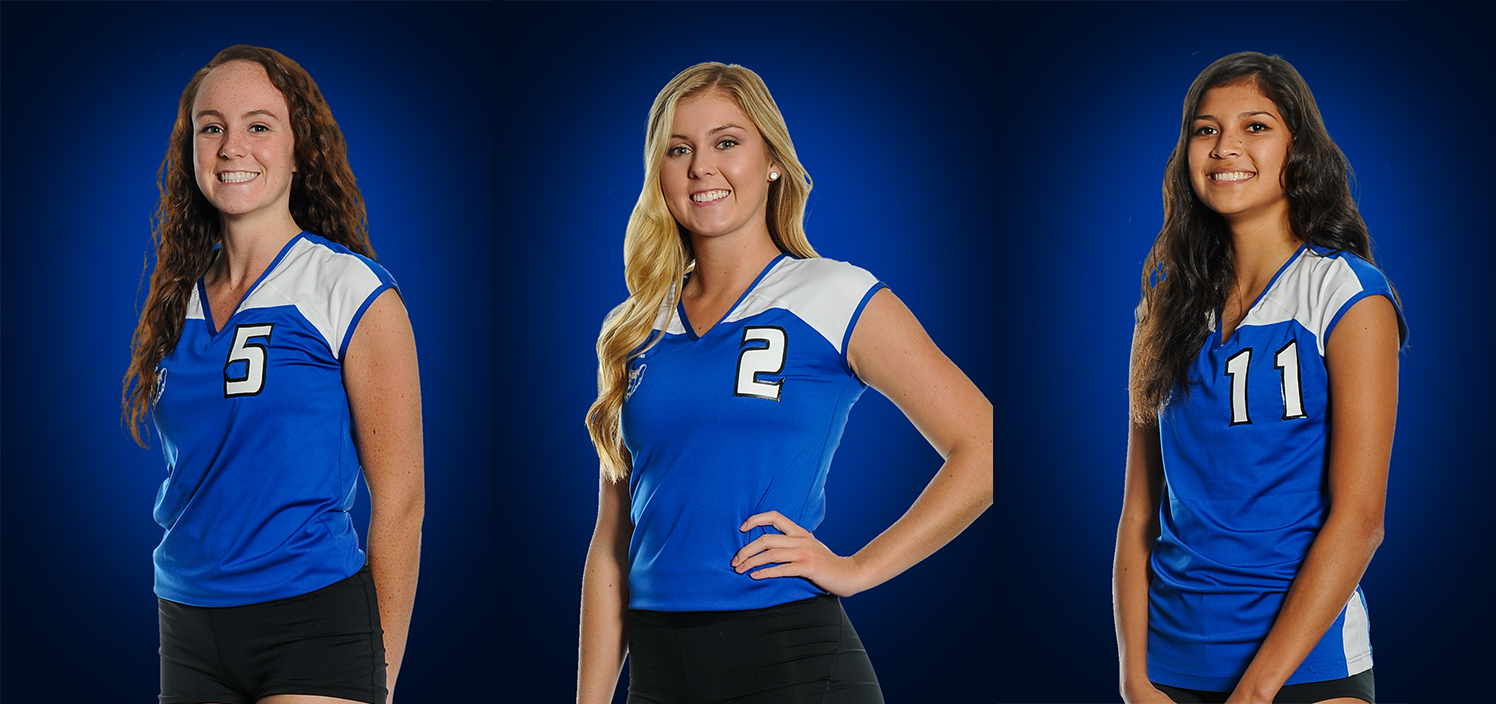 KCC women's volleyball players Kimberly Kusler, Hannah Landis and Rose Tecumseh.