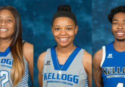 KCC basketball players Dareka Clayton, Destiny Kincaide and Khylen Watkins, who received Honorable Mention All-Conference honors from the MCCAA after the 2018 basketball season.