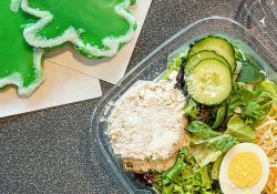 Salad and shamrock-shaped sugar cookies from the Bruin Bistro.