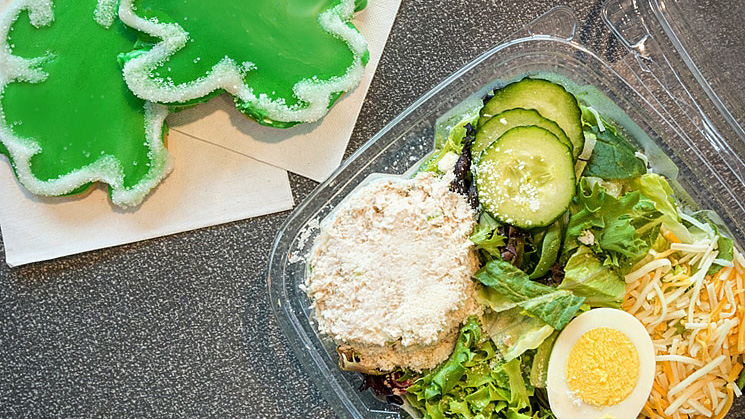Salad and shamrock-shaped sugar cookies from the Bruin Bistro.