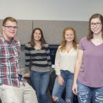 Pictured, from left to right, are Bruin News staff writers Seth Allred and Mackenzie Ryder, Managing Editor Taylor Vrooman and Public Editor Sarah Hubbard.