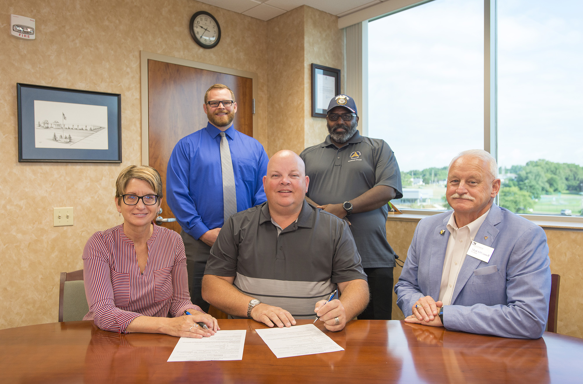 Pictured in the front row, from left to right, are KCC Foundation Director Teresa Durham, Calhoun County Board Chair Derek King and KCC President Mark O’Connell. In the back row, from left to right, are Calhoun County Veterans Affairs Director Aaron Edlefson and Committee Chairperson Sam Gray.