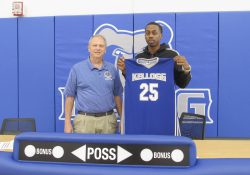 Pictured, from left to right, are KCC’s Head Men’s Basketball Coach Gary Sprague and TahVeayr Boykins.