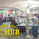 An image of the KCC Hub with text on it that reads "Welcome to the Hub Admissions and Financial Aid"