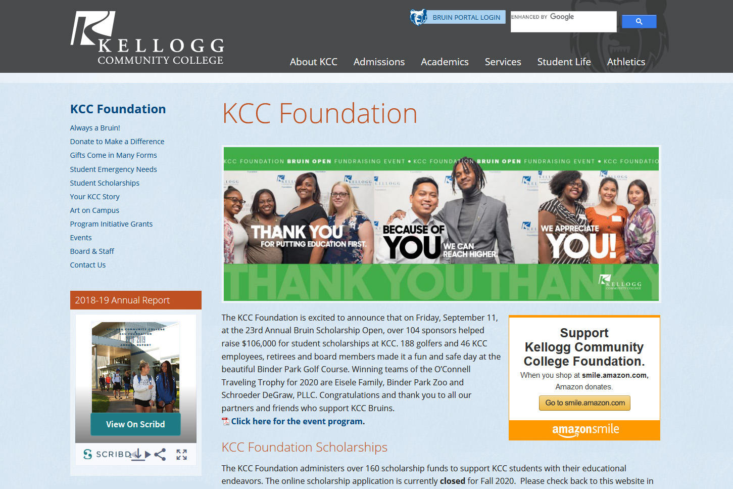 A screenshot of the KCC Foundation homepage.