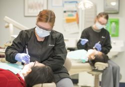 Dental Hygiene students clean other students' teeth in the Dental Hygiene Clinic.