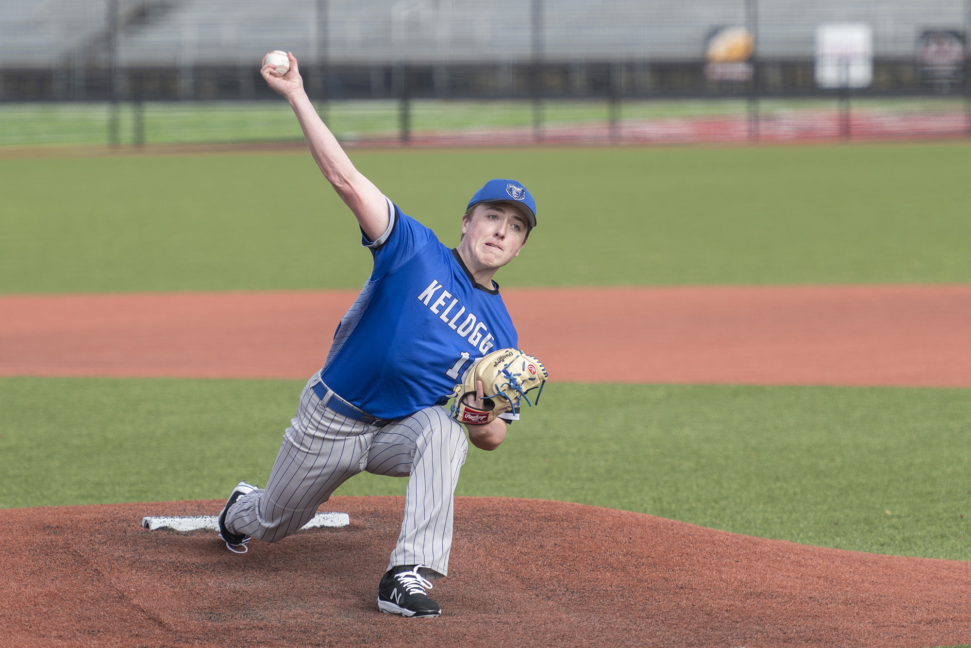 A KCC pitcher pitches during a game.