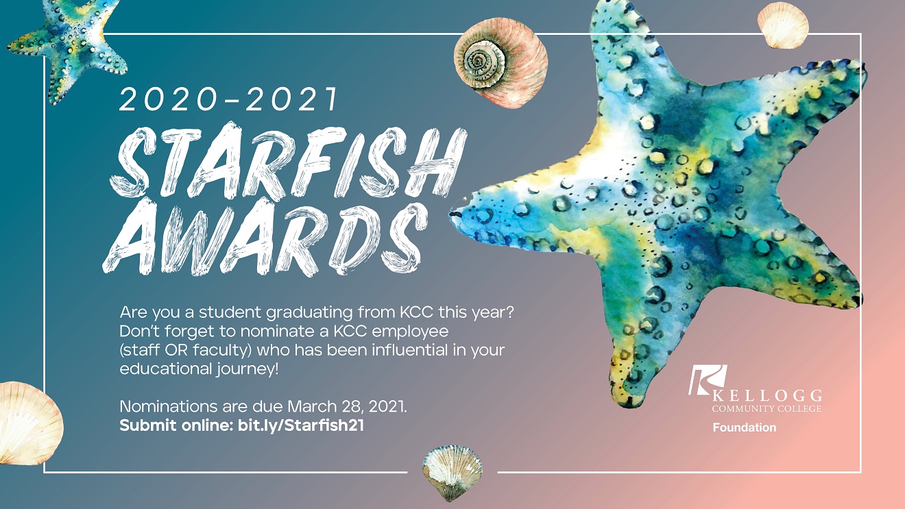 A decorative text slide with nomination information contained in the blog post, illustrated with images of a starfish and shells.