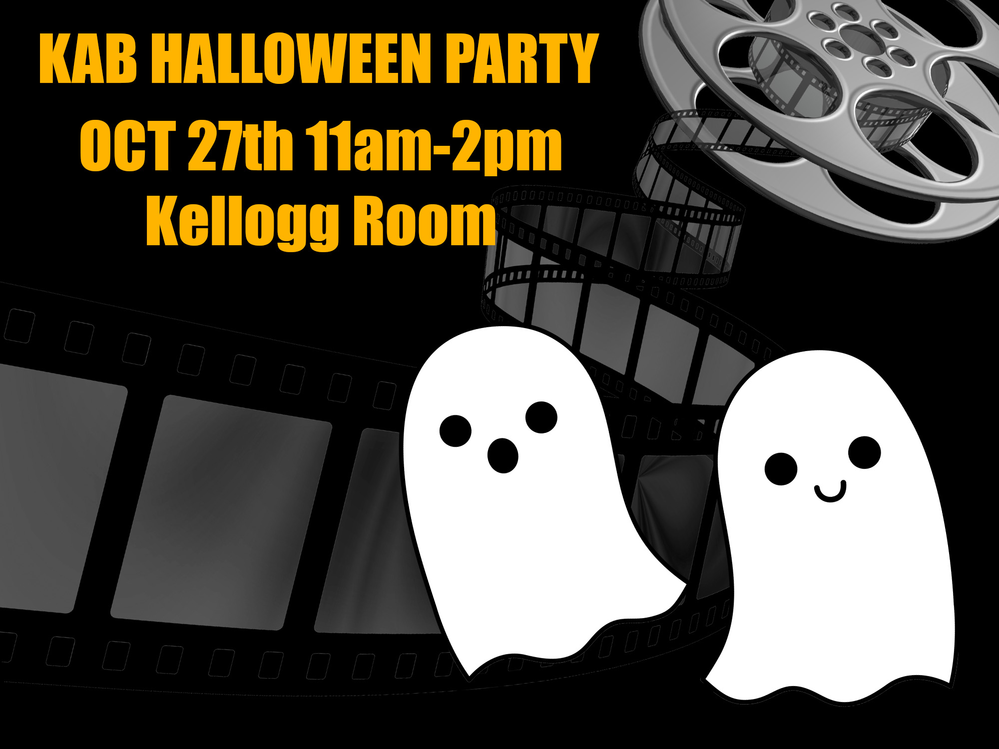 Party invitation with ghosts and movie film.