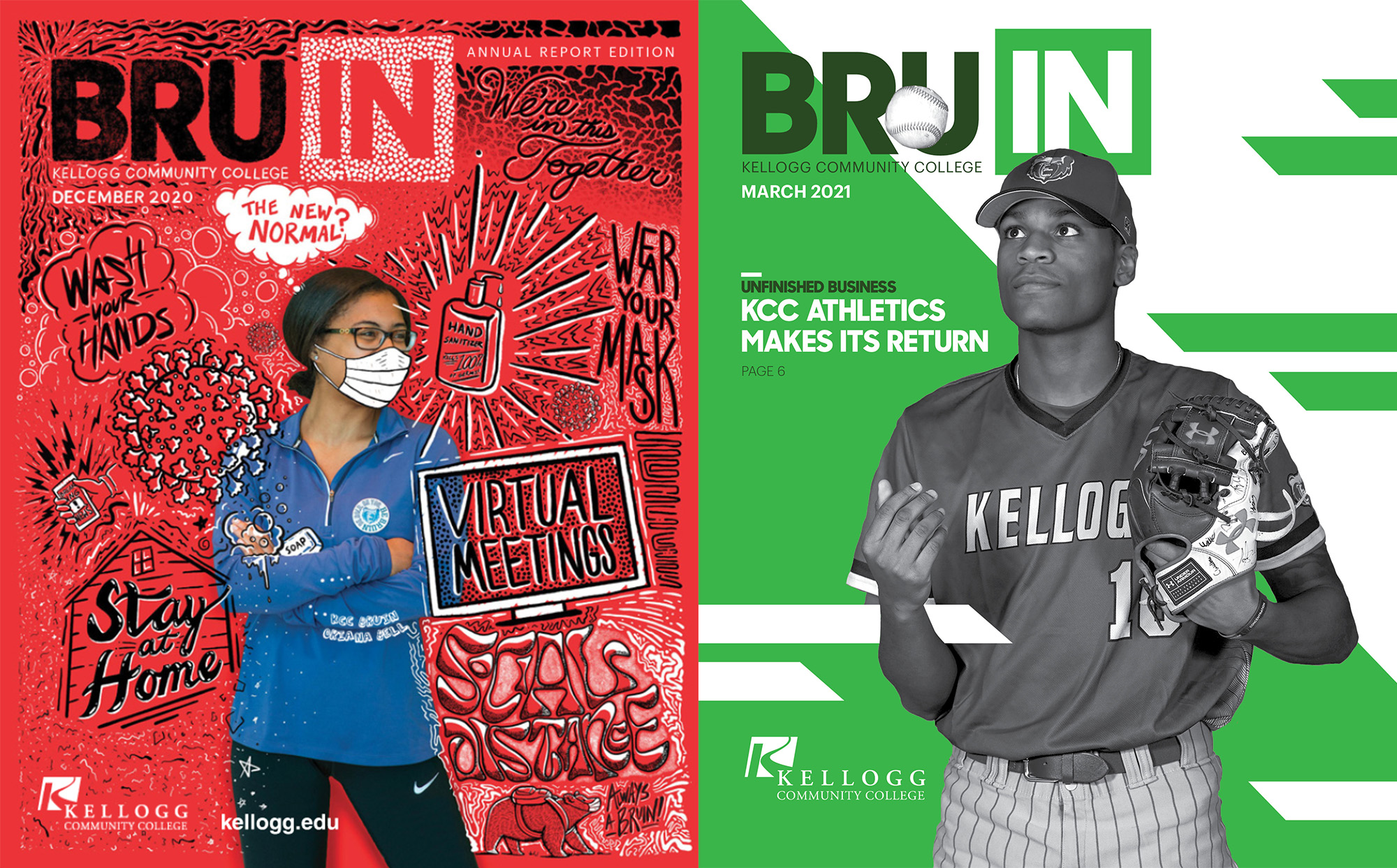 Covers of two past BruIN magazine issues, which won NCMPR awards.