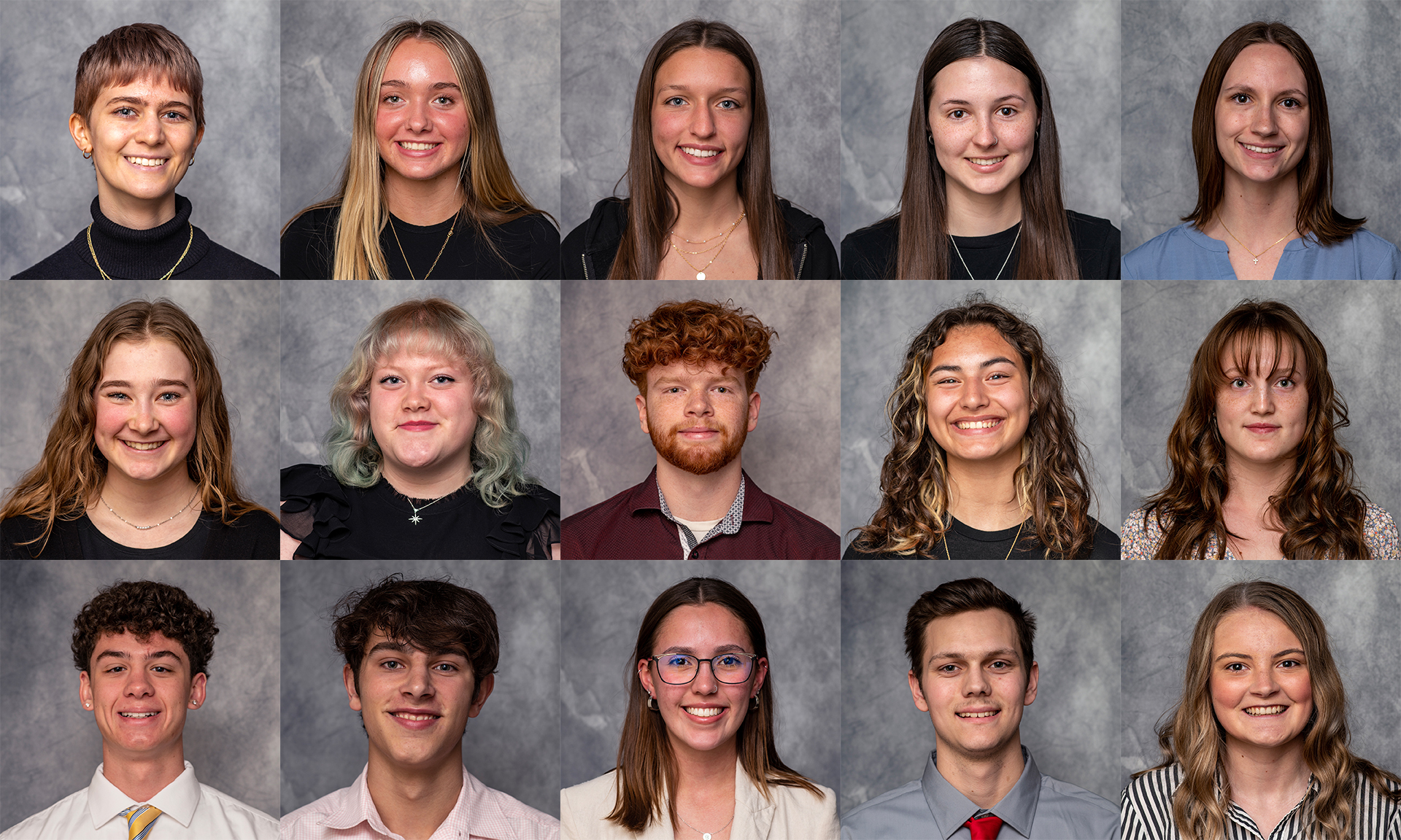 A collage of headshot photos of the 15 Gold Key Scholars.