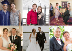 A collage of photos of the couples featured in the article, including a photo of each couple before getting married and after.