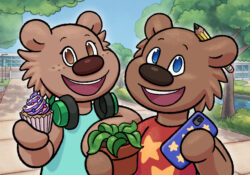 Illustrations of cartoon bears Blaze and Bella.