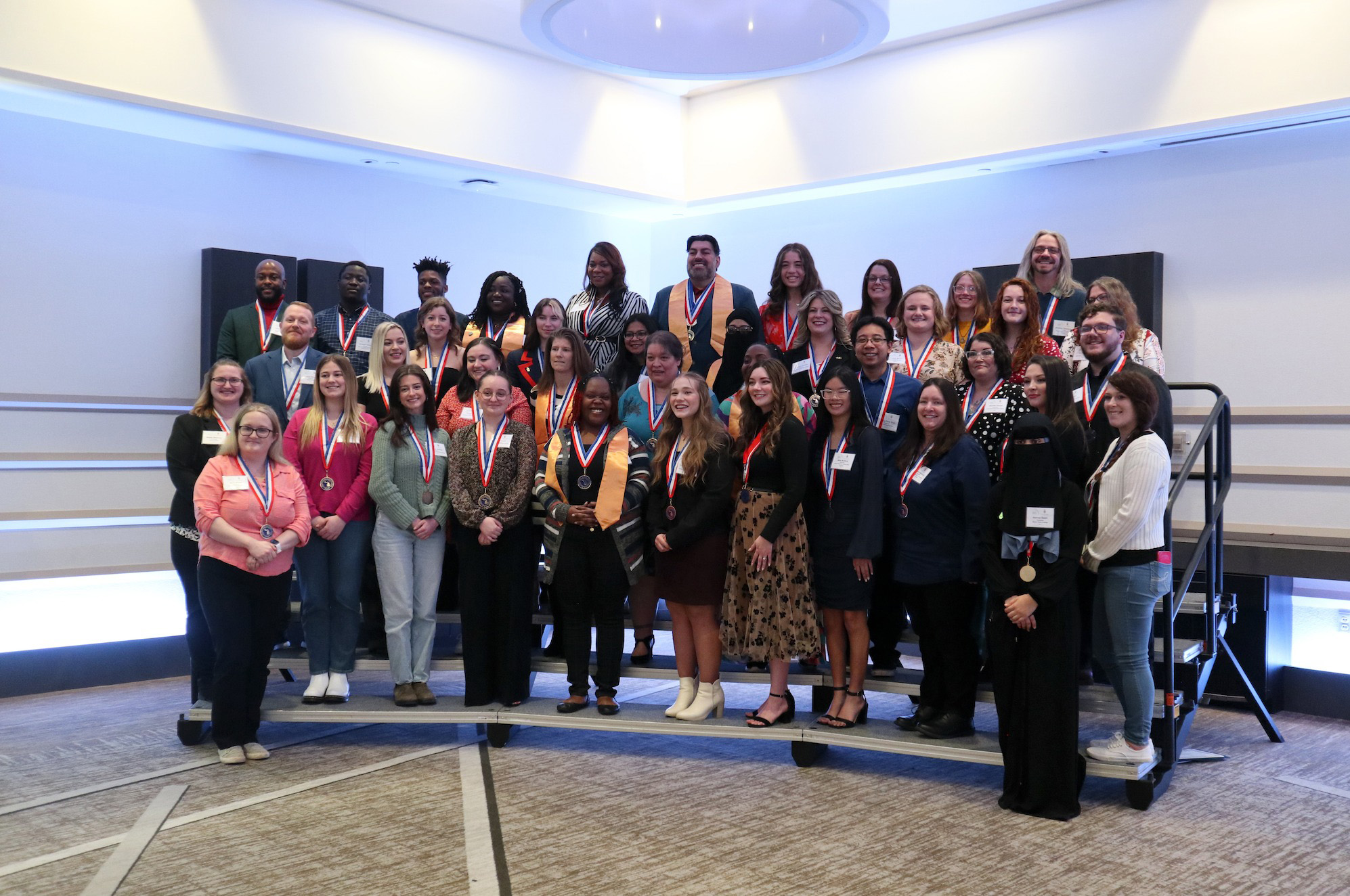 A group photo of All-Michigan Academic Team award recipients who attended the spring celebration ceremony. Photo courtesy of the MCCA.