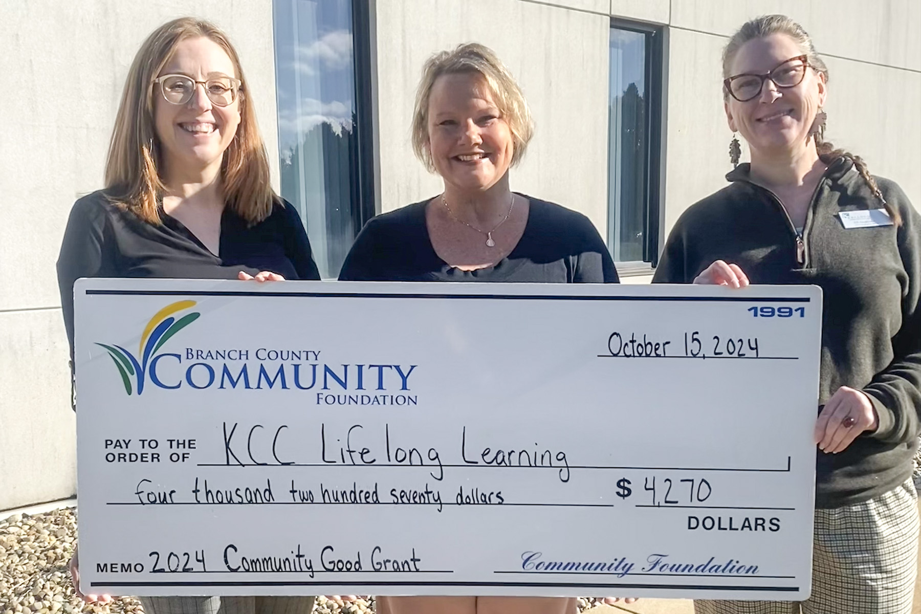 BCCF Executive Director Erica Heminger; KCC Lifelong Learning Director Casey Fairley; and KCC Grant Development Officer Jill Anderson.