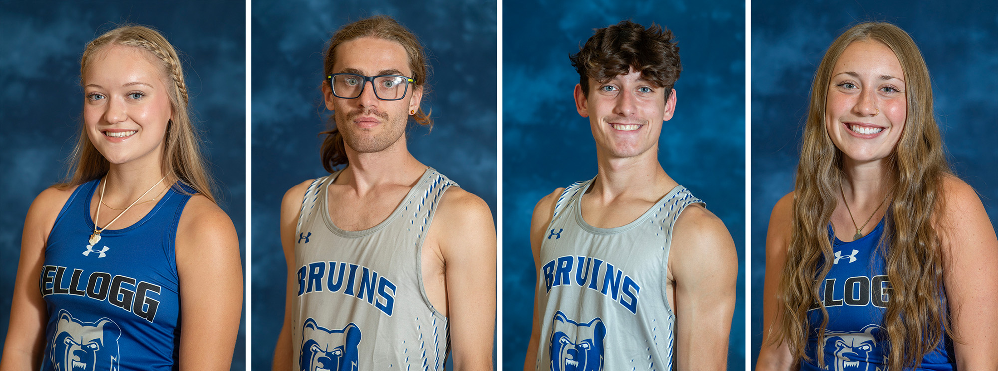 Headshot photos of four 2024 postseason cross country award winners.