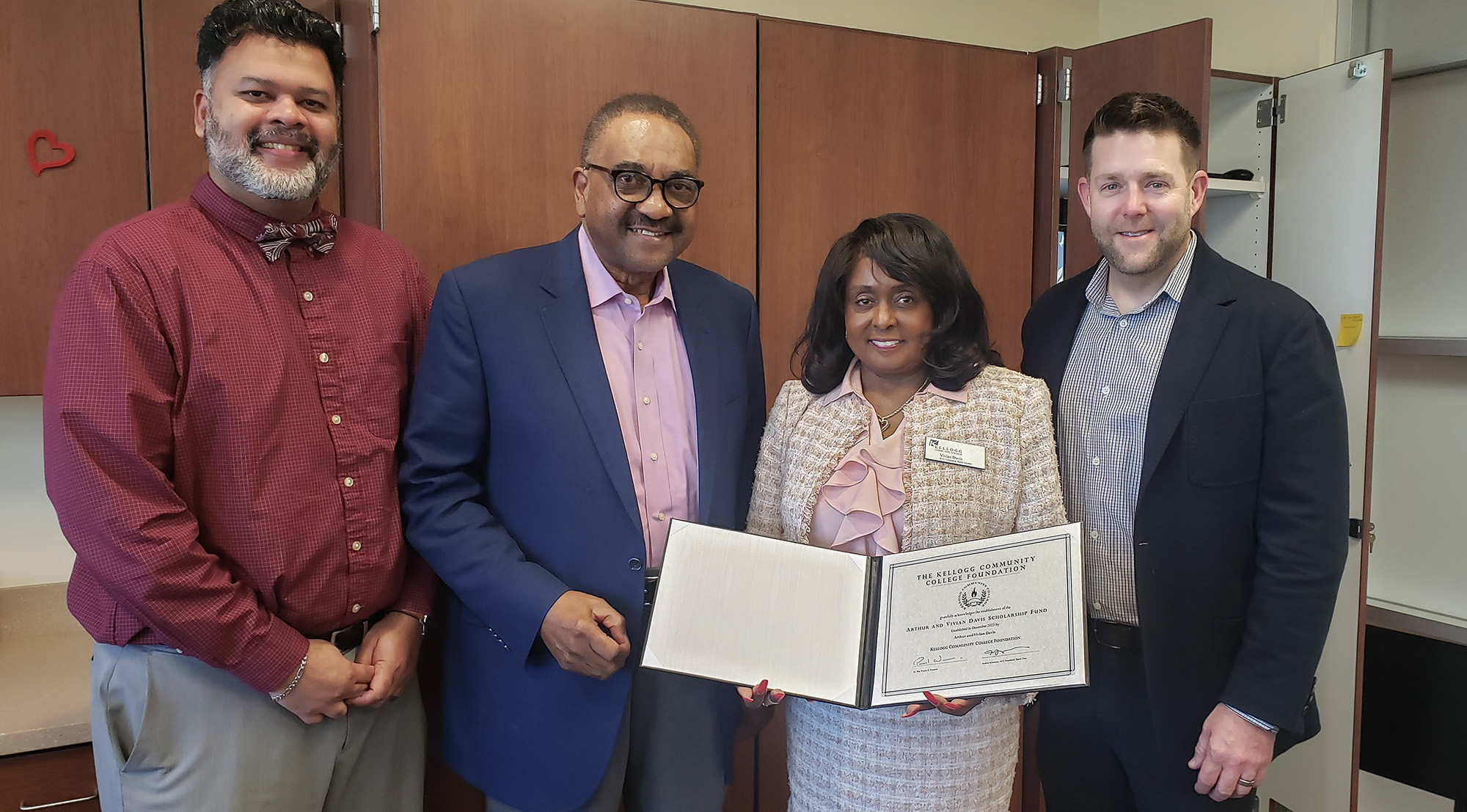 Pictured above, from left to right, are KCC President Dr. Paul Watson, KCC Foundation scholarship donors Arthur and Vivian Davis, and KCC Foundation Board of Directors Chair Andrew Schweitzer.