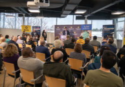 KCC President Dr. Paul Watson announces grants during an event at WMU.