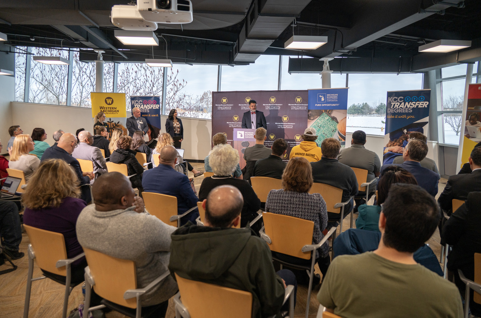 KCC President Dr. Paul Watson announces grants during an event at WMU.