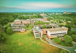 An aerial drone photo of KCC's North Avenue campus in Battle Creek.