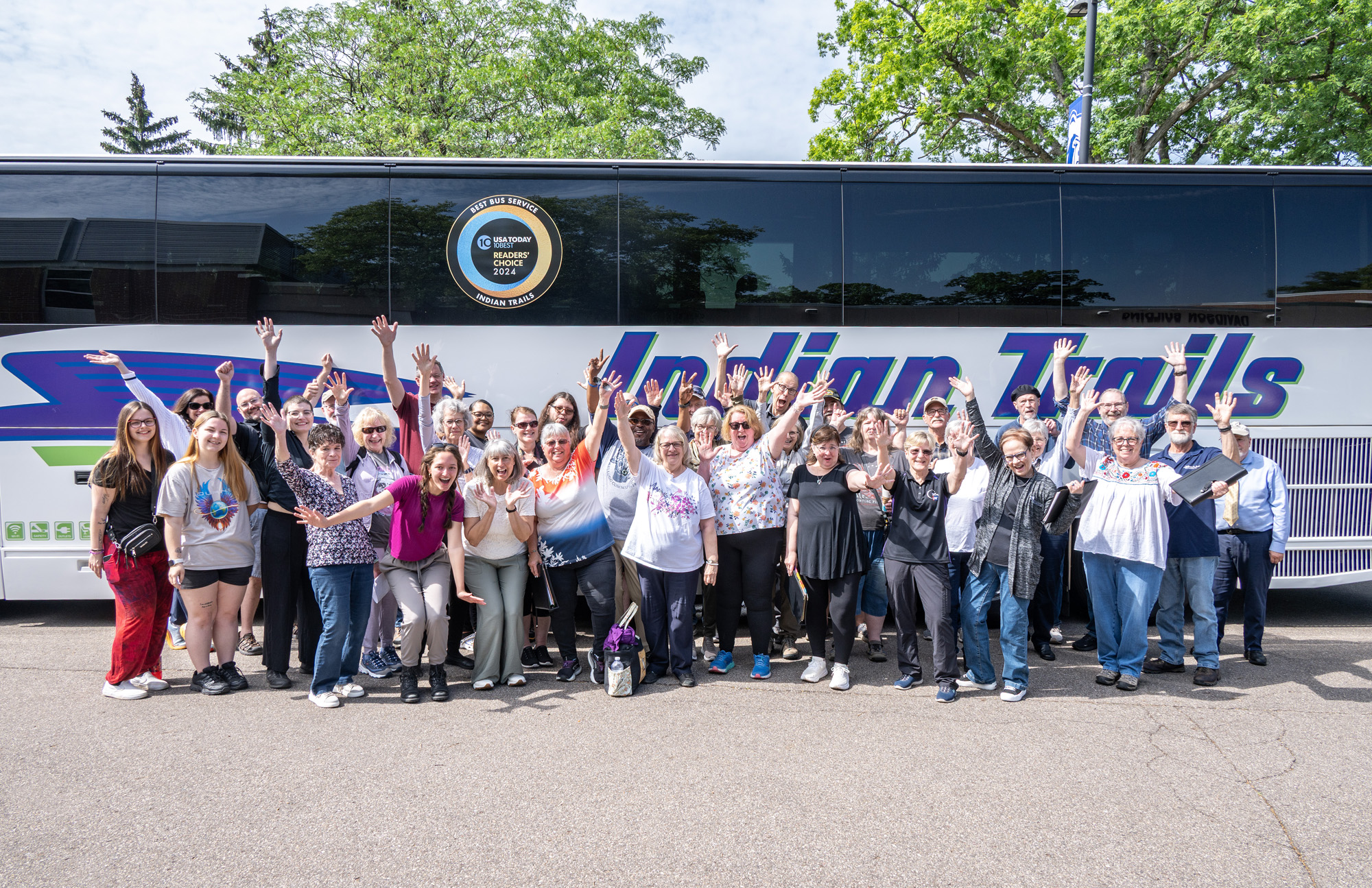 Members of KCC's choral tour of the Baltics pose for a group photo on campus before departure on June 16.