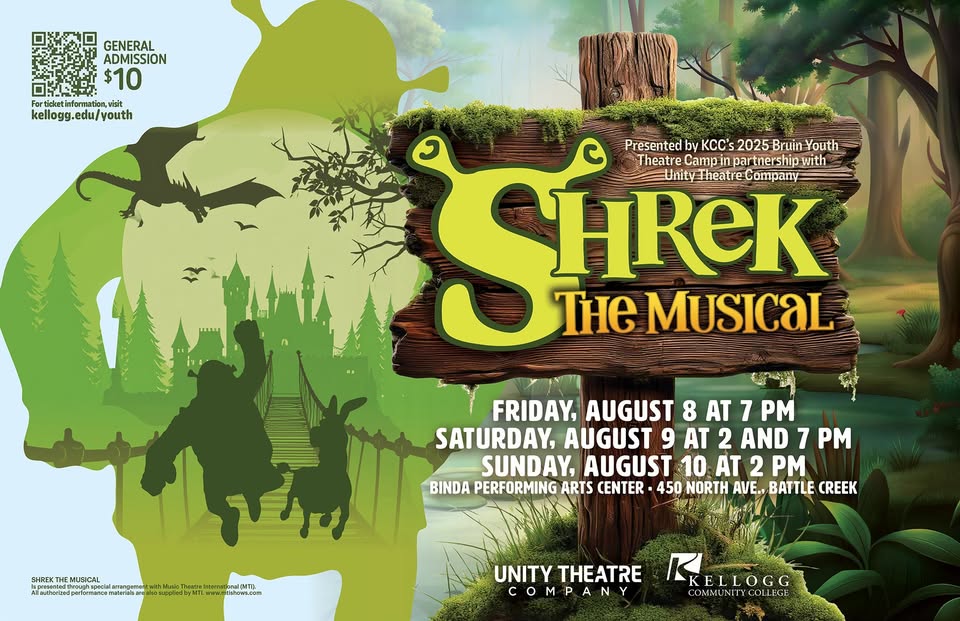 A promotional text graphic featuring an illustration of Shrek and information from the accompanying post.