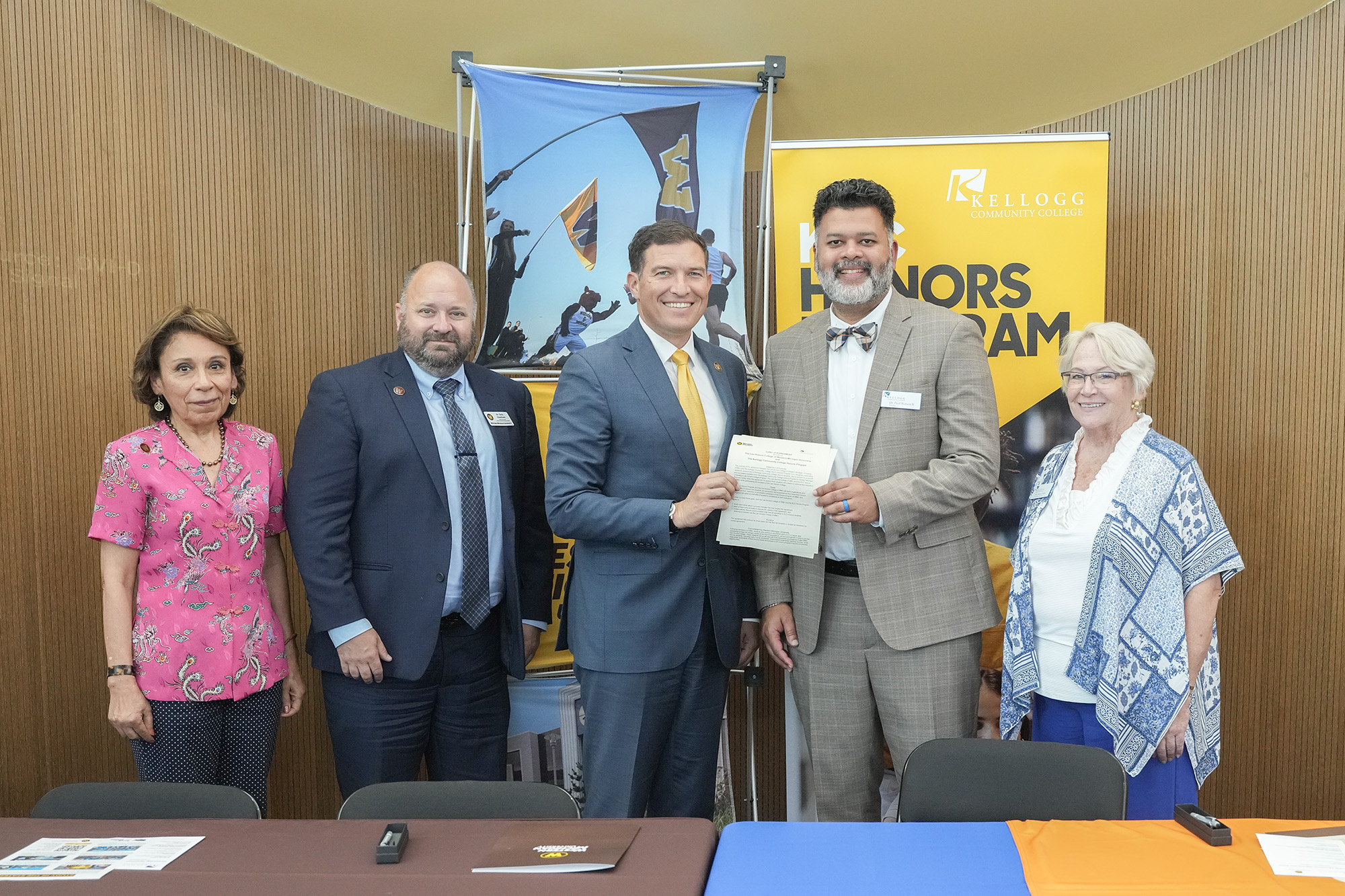 KCC and WMU officials pose for a photo after signing an Honors College agreement at WMU.