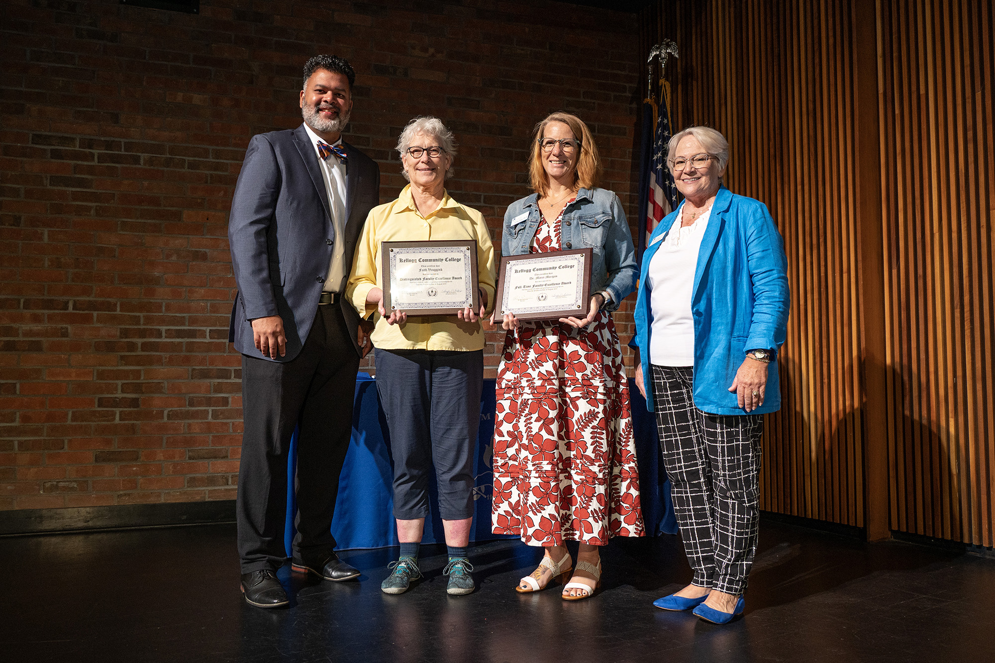 Pictured, from left to right, are KCC President Dr. Paul Watson, Distinguished Faculty Award winner Faith Vruggink, Full-Time Faculty Excellence Award winner Dr. Marciene Morgan and Vice President for Instruction Dr. Tonya Forbes. Not pictured are Part-Time Faculty Excellence Award winners Gary Comfort and Dawna Feldpausch.