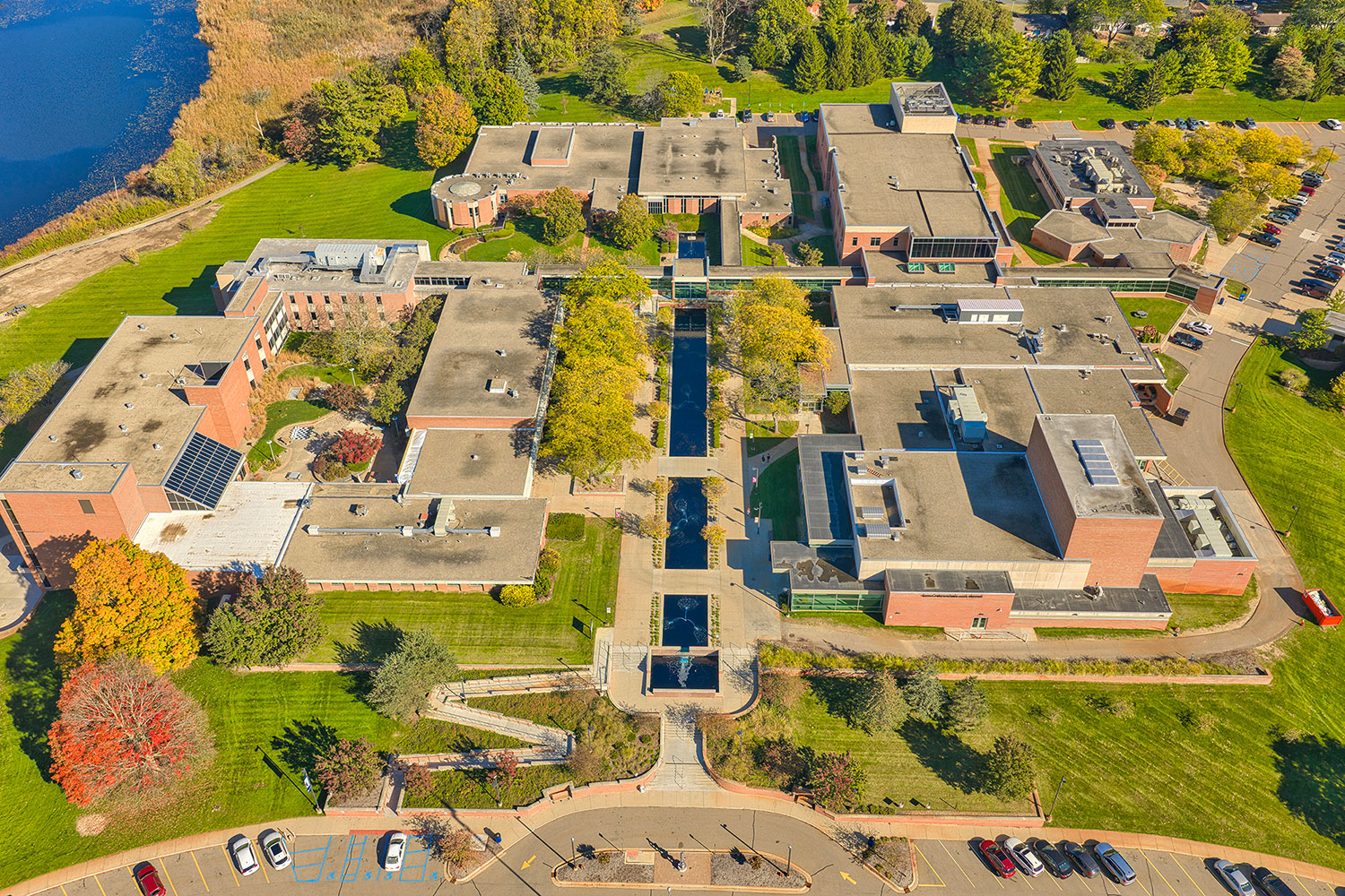 An aerial drone photo of the North Avenue campus in Battle Creek.
