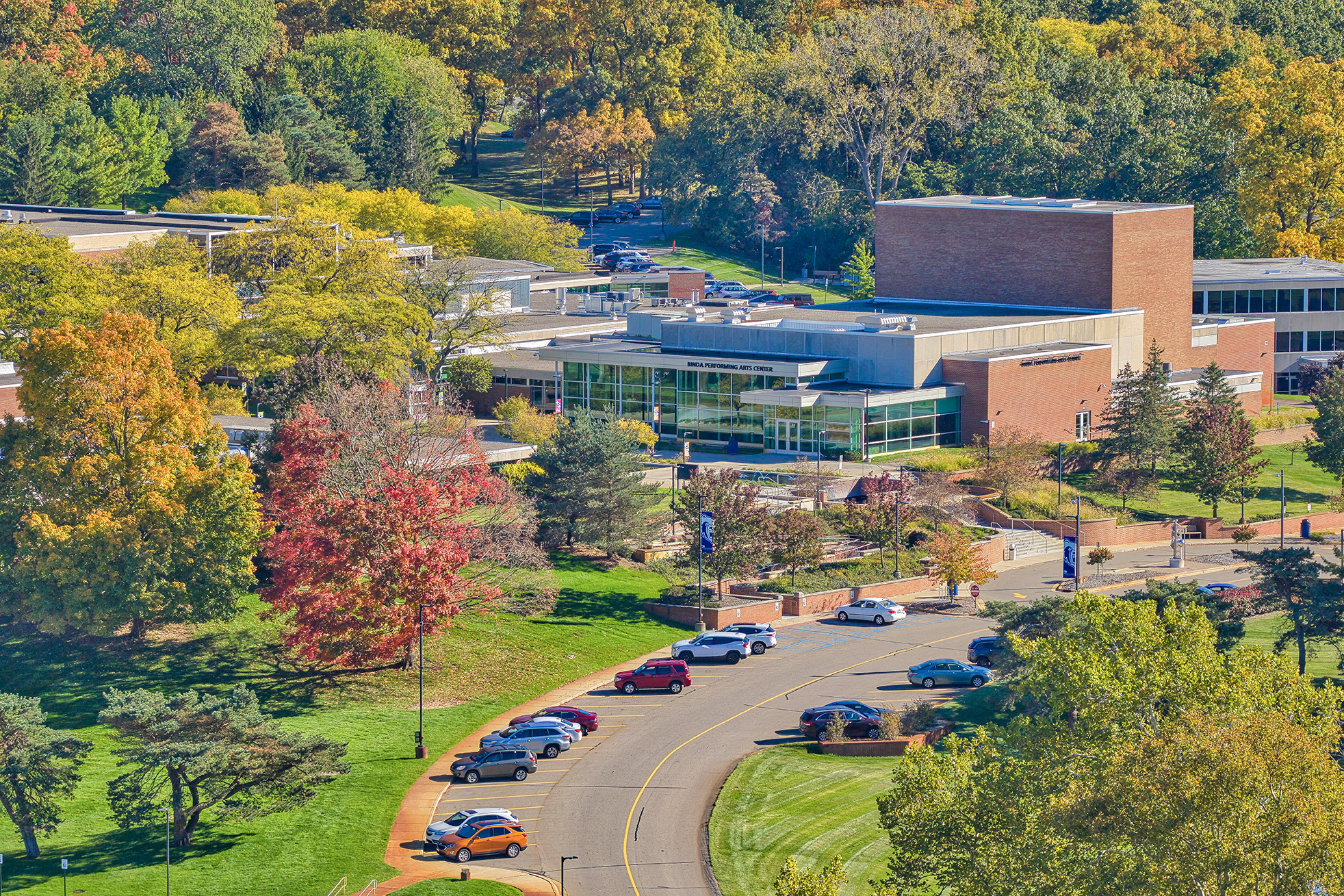 An aerial drone photo of the North Avenue campus in Battle Creek.
