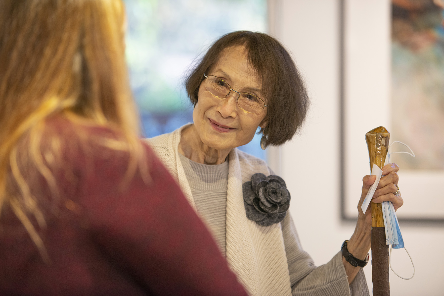 Kimiko Peterson at the opening reception for her art exhibit held in KCC's Davidson Visual and Performing Arts Center in November 2022.