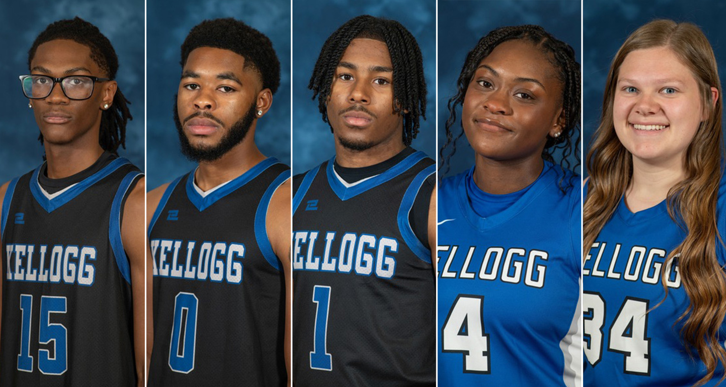Headshot photos of the five KCC basketball award winners.