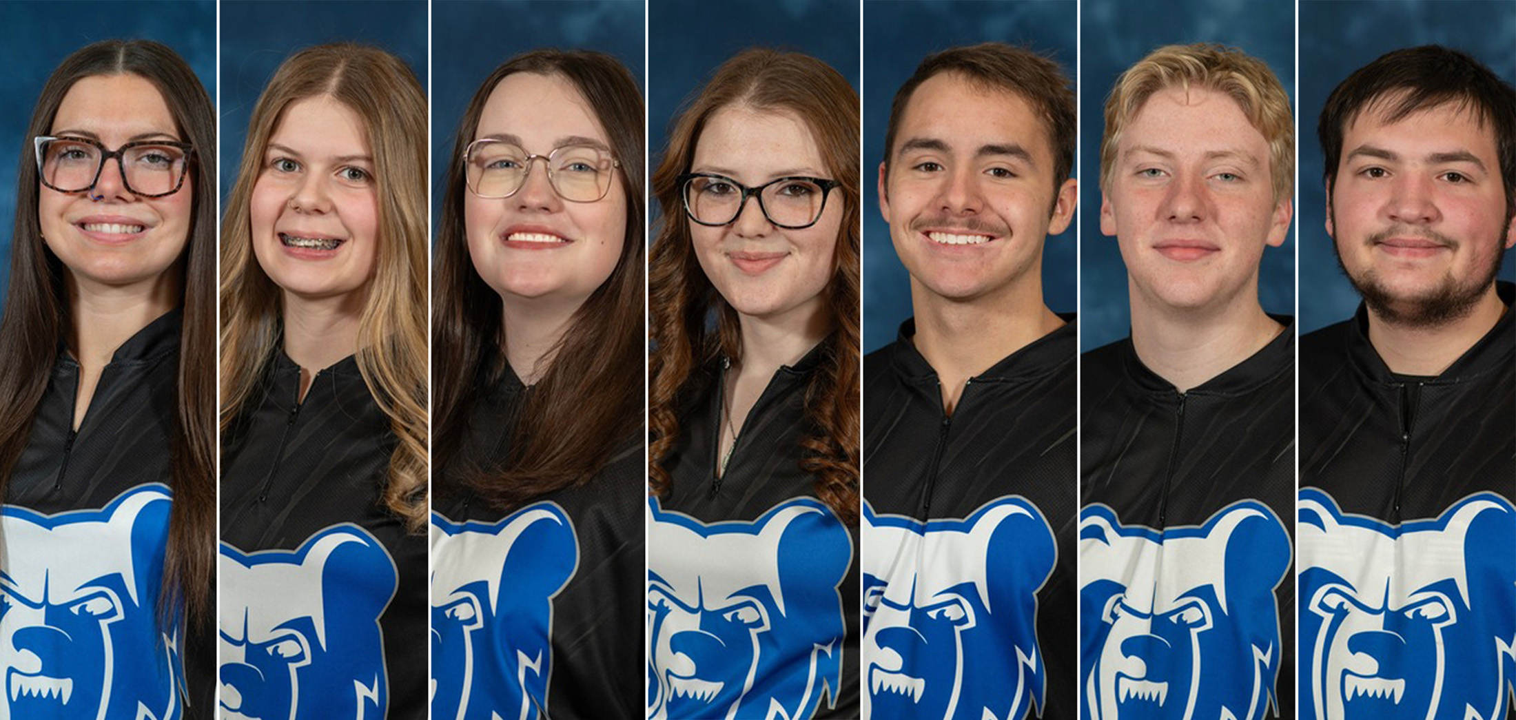 Headshot photos of the seven KCC bowling award winners.