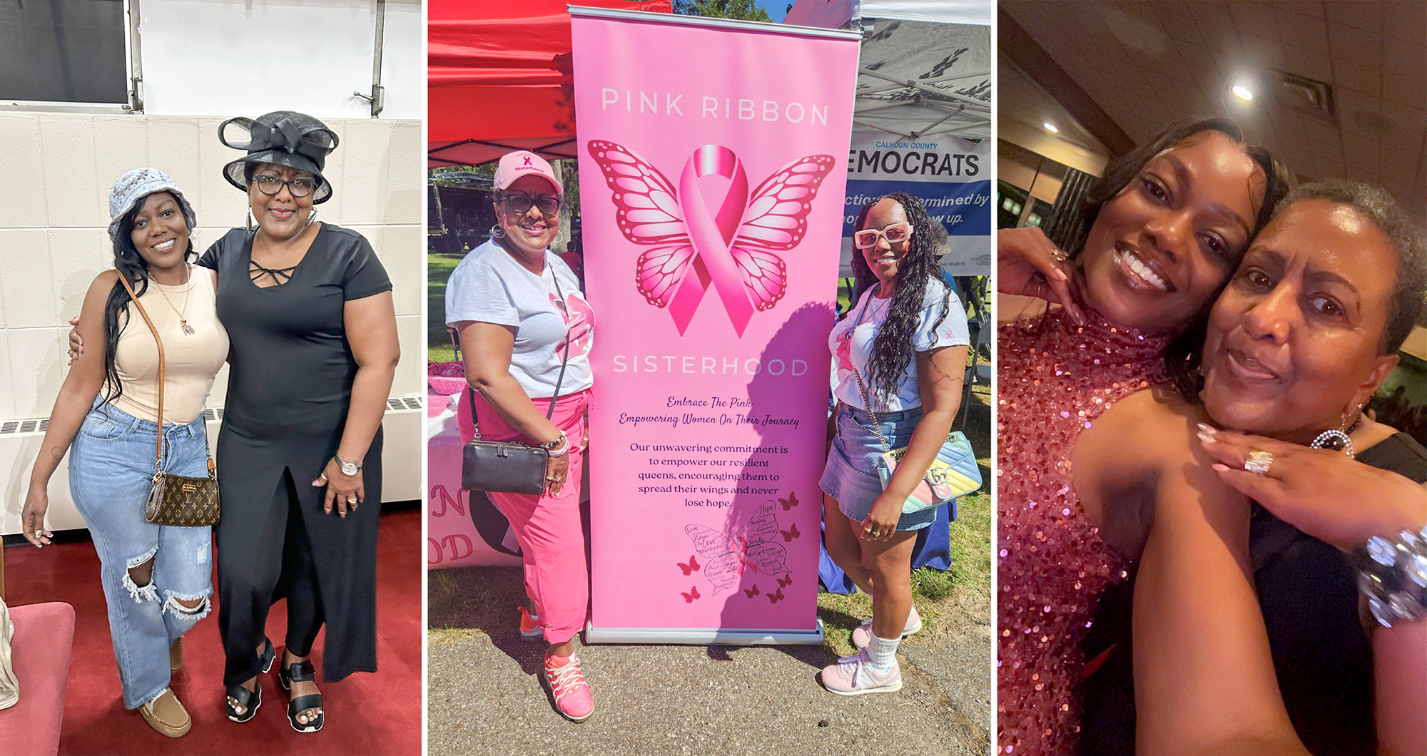 A collage of three photos of Timeaka Reese and her mother.